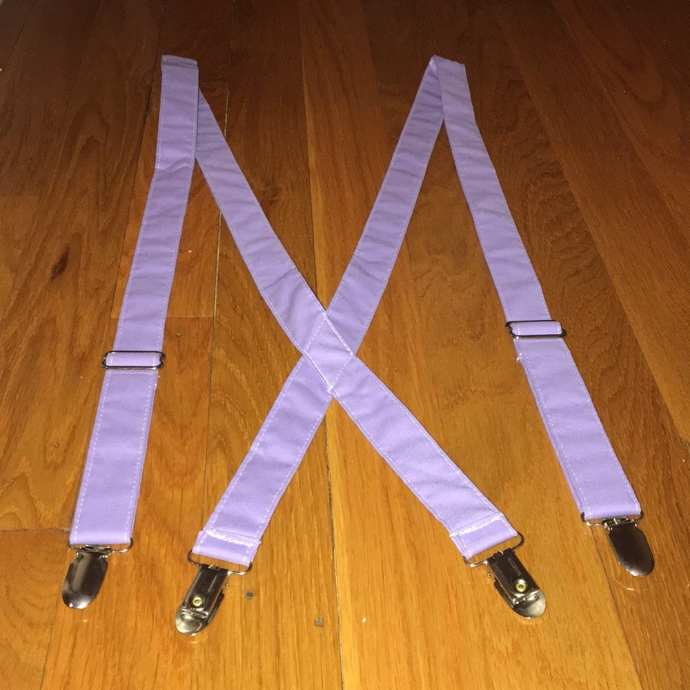 Lavender suspenders.
